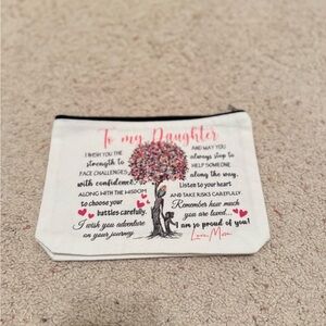 BRAND NEW To My Daughter Sentimental Canvas Zipper Pouch - White with Pink Tree